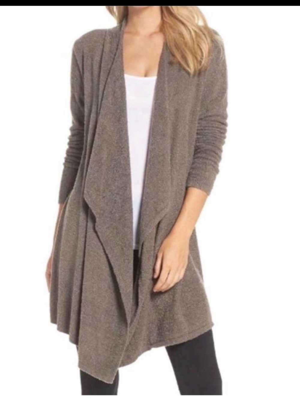 Barefoot Dreams Bamboo Chic Lite Open Front Waterfall Cardigan Taupe Size S/M